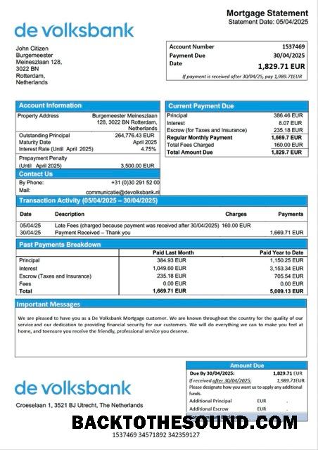 İndir Hollanda De Volksbank İpotek Hesap Özeti Word and PDF Örnek tasarım