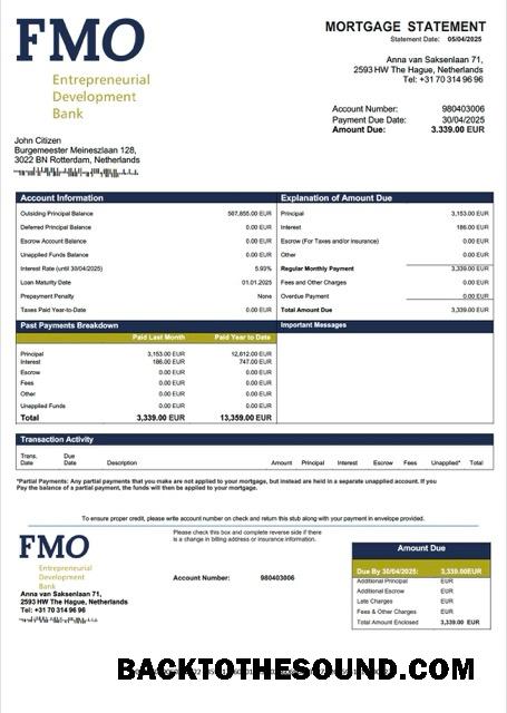 İndir Hollanda FMO Banka İpotek Hesap Özeti Word and PDF Örnek taslak
