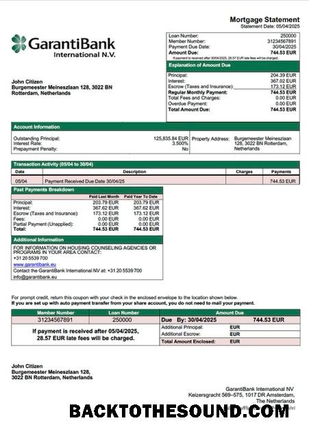 İndir Hollanda GarantiBank uluslararası NV İpotek Hesap Özeti Word and PDF Örnek tasarım