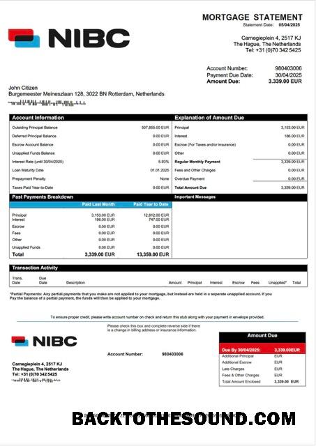 İndir Hollanda NIBC Banka İpotek Hesap Özeti Word and PDF Örnek taslak
