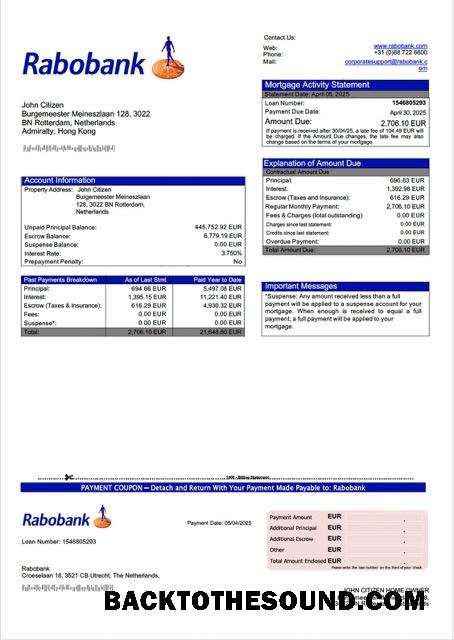 İndir Hollanda Rabobank İpotek Hesap Özeti Word and PDF Örnek taslak