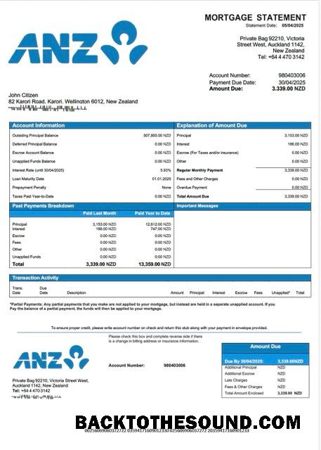 İndir Yeni Zelanda ANZ Banka İpotek Hesap Özeti Word and PDF Örnek tasarım