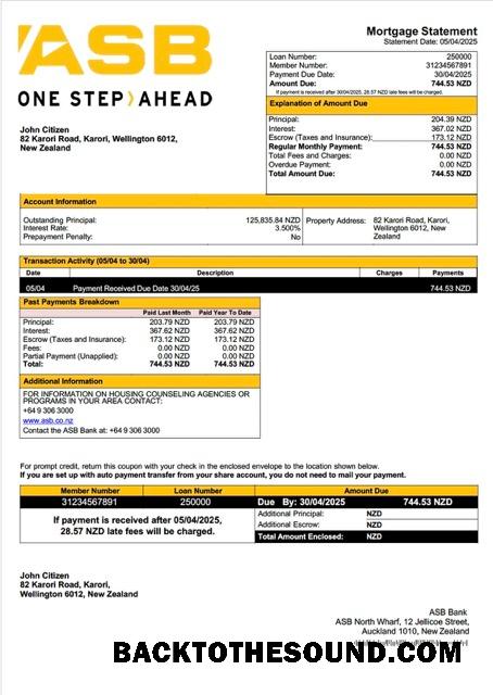 İndir Yeni Zelanda ASB Banka İpotek Hesap Özeti Word and PDF Örnek tasarım
