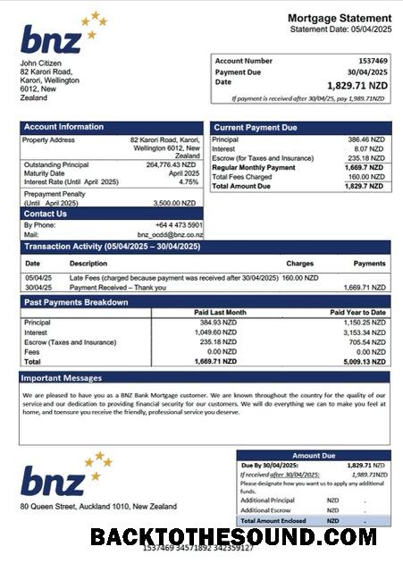 İndir Yeni Zelanda BNZ Banka İpotek Hesap Özeti Word and PDF Örnek taslak