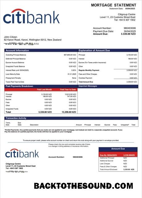 İndir Yeni Zelanda Citibank Yeni Zelanda İpotek Hesap Özeti Word and PDF Örnek örnek