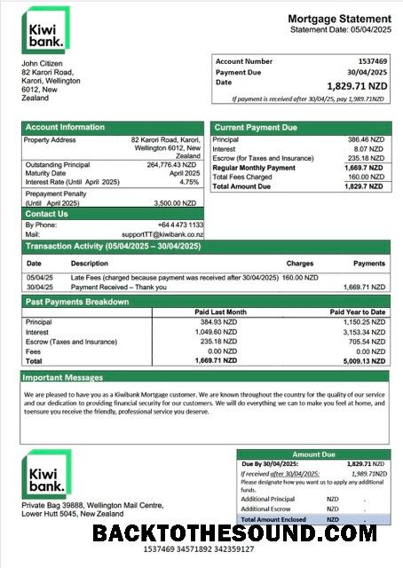 İndir Yeni Zelanda Kiwibank İpotek Hesap Özeti Word and PDF Örnek şablon