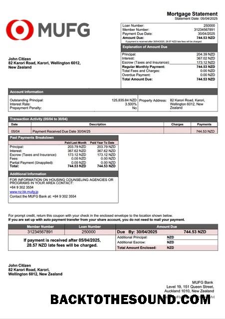 İndir Yeni Zelanda MUFG Banka İpotek Hesap Özeti Word and PDF Örnek örnek