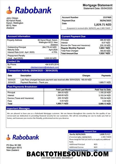 İndir Yeni Zelanda Rabobank İpotek Hesap Özeti Word and PDF Örnek şablon