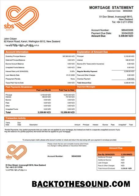 İndir Yeni Zelanda SBS Banka İpotek Hesap Özeti Word and PDF Örnek ön izleme