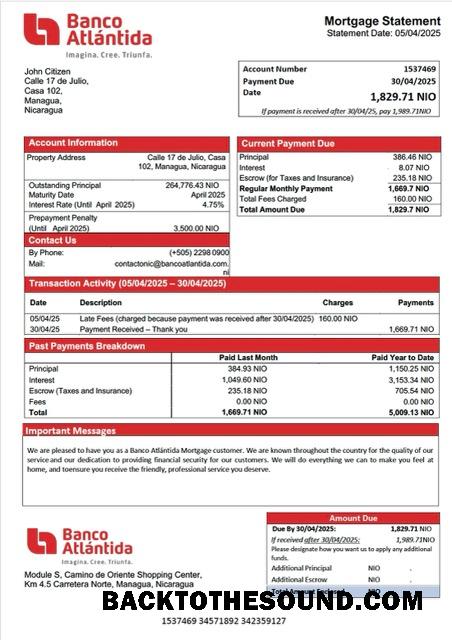 İndir Nikaragua Banco Atlántida İpotek Hesap Özeti Word and PDF Örnek tasarım