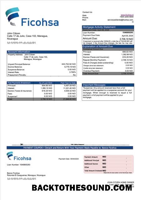 İndir Nikaragua Banco Ficohsa İpotek Hesap Özeti Word and PDF Örnek örnek