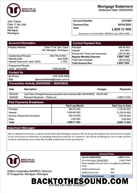 İndir Nikaragua Banco de la Producción İpotek Hesap Özeti Word and PDF Örnek tasarım