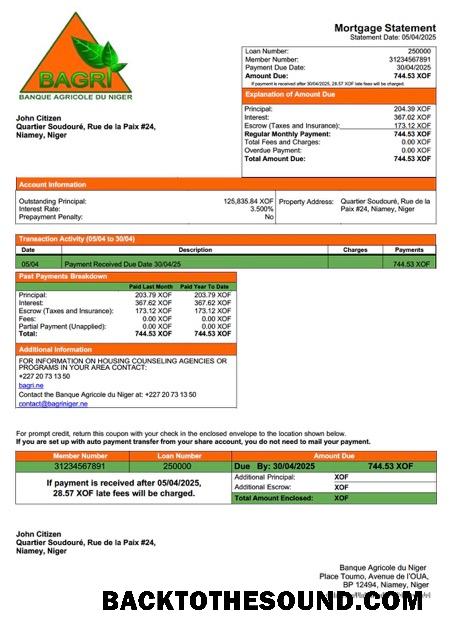 İndir Nijer Banque Agricole du Nijer İpotek Hesap Özeti Word and PDF Örnek tasarım
