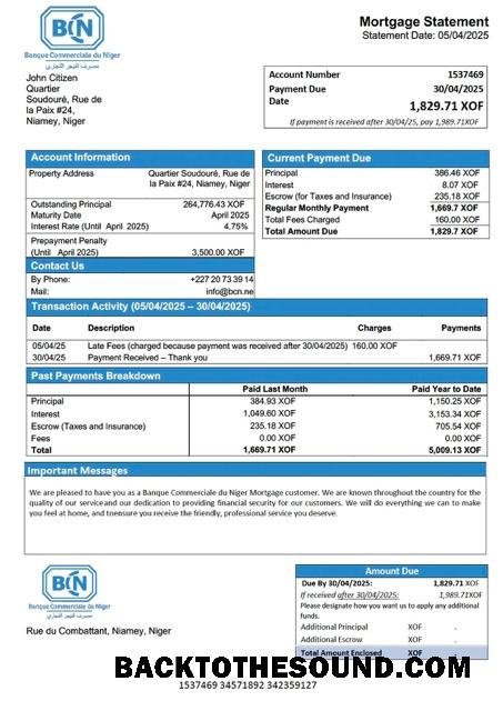 İndir Nijer Banque Commerciale du Nijer (BCN) İpotek Hesap Özeti Word and PDF Örnek tasarım