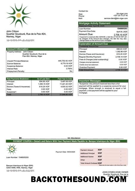 İndir Nijer Banque Islamique du Nijer (BIN) İpotek Hesap Özeti Word and PDF Örnek ön izleme