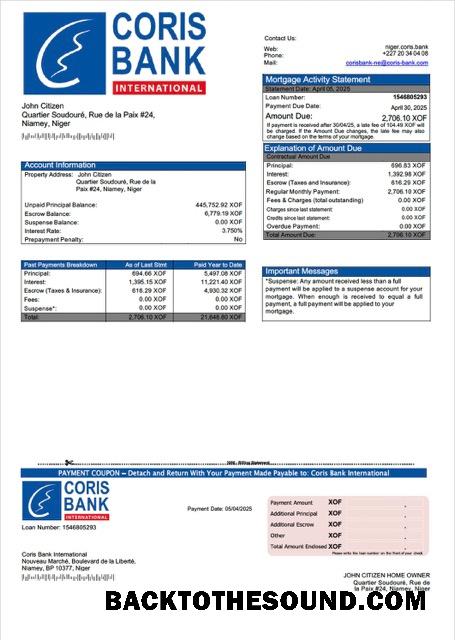 İndir Nijer Coris Banka uluslararası İpotek Hesap Özeti Word and PDF Örnek şablon