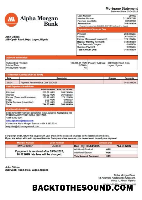 İndir Nijerya Alpha Morgan Banka İpotek Hesap Özeti Word and PDF Örnek örnek