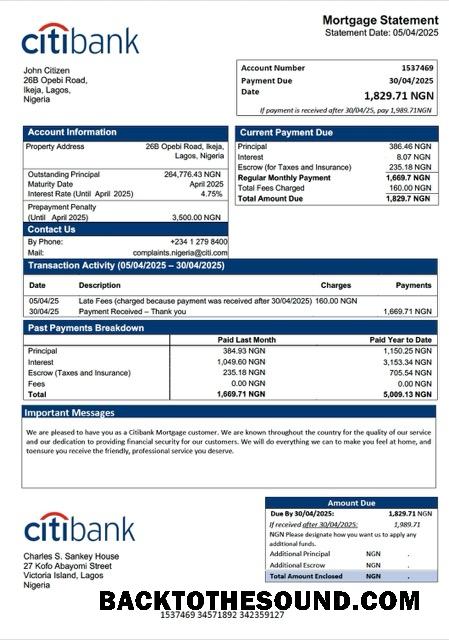 İndir Nijerya Citibank İpotek Hesap Özeti Word and PDF Örnek taslak