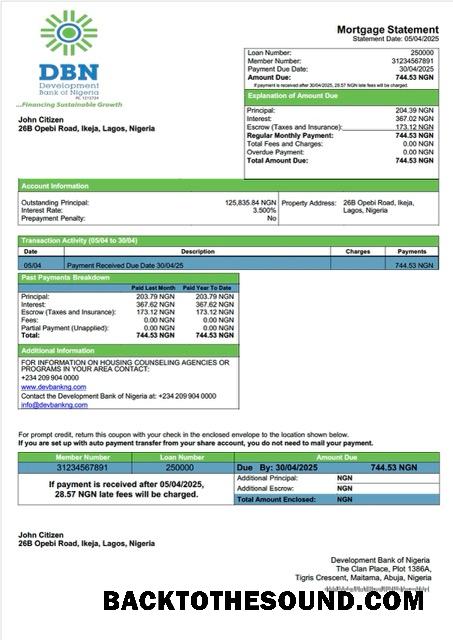 İndir Nijerya geliştirme Banka of Nijerya İpotek Hesap Özeti Word and PDF Örnek şablon