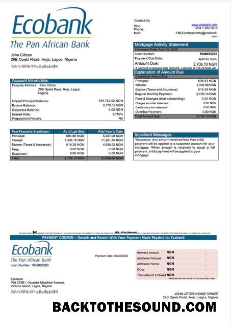 İndir Nijerya Ecobank İpotek Hesap Özeti Word and PDF Örnek taslak