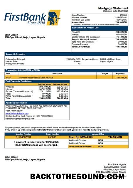 İndir Nijerya First Banka Nijerya İpotek Hesap Özeti Word and PDF Örnek ön izleme