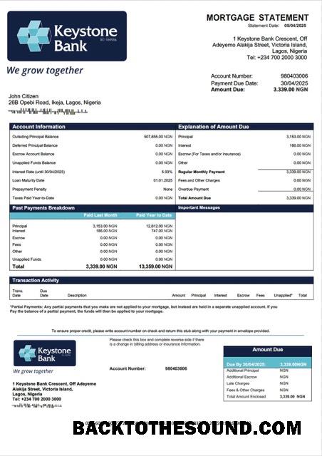 İndir Nijerya Keystone Banka İpotek Hesap Özeti Word and PDF Örnek şablon