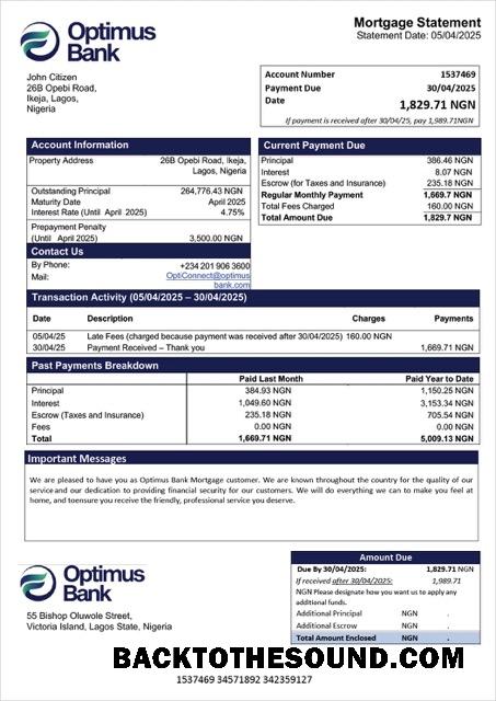 İndir Nijerya Optimus Banka İpotek Hesap Özeti Word and PDF Örnek tasarım