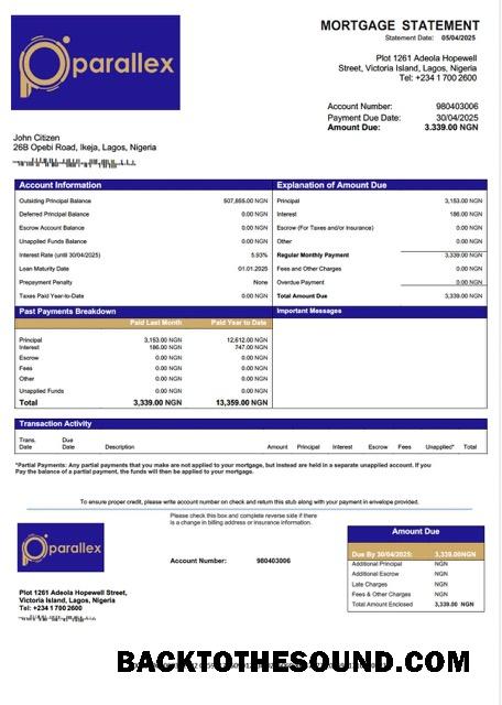 İndir Nijerya Parallex Banka İpotek Hesap Özeti Word and PDF Örnek tasarım