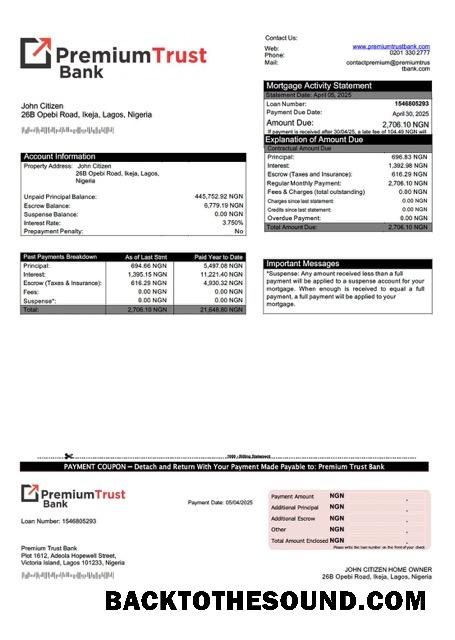 İndir Nijerya Premium Trust Banka İpotek Hesap Özeti Word and PDF Örnek ön izleme