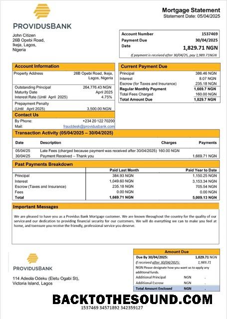 İndir Nijerya Providus Banka İpotek Hesap Özeti Word and PDF Örnek şablon