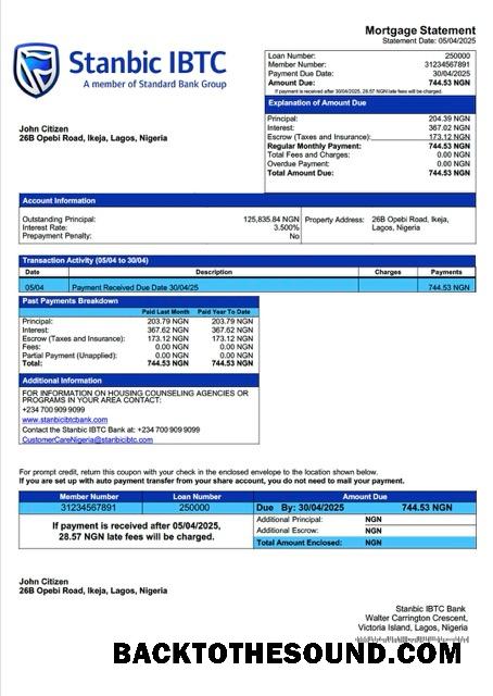 İndir Nijerya Stanbic IBTC Banka İpotek Hesap Özeti Word and PDF Örnek ön izleme