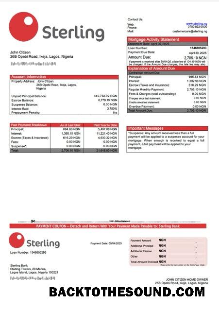 İndir Nijerya Sterling Banka İpotek Hesap Özeti Word and PDF Örnek tasarım