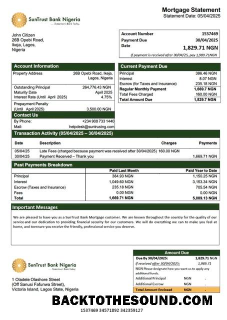 İndir Nijerya SunTrust Banka İpotek Hesap Özeti Word and PDF Örnek ön izleme