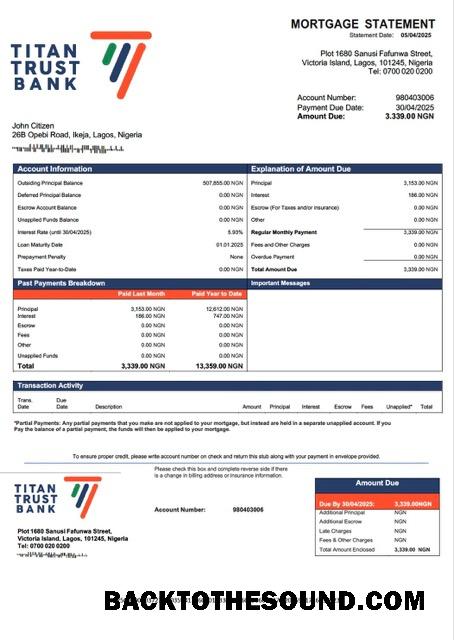 İndir Nijerya Titan Trust Banka İpotek Hesap Özeti Word and PDF Örnek ön izleme