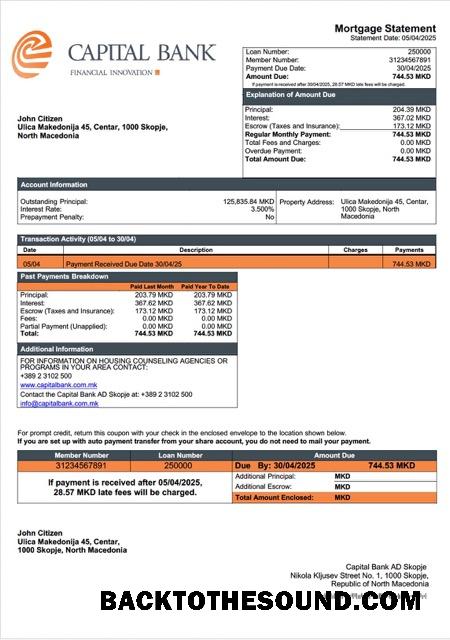 İndir Kuzey Makedonya Capital Banka AD Skopje İpotek Hesap Özeti Word and PDF Örnek ön izleme