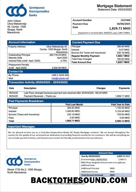 İndir Kuzey Makedonya Centralna Kooperativna Banka AD Skopje İpotek Hesap Özeti Word and PDF Örnek şablon