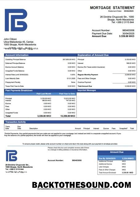 İndir Kuzey Makedonya geliştirme Banka of Kuzey Makedonya İpotek Hesap Özeti Word and PDF Örnek ön izleme