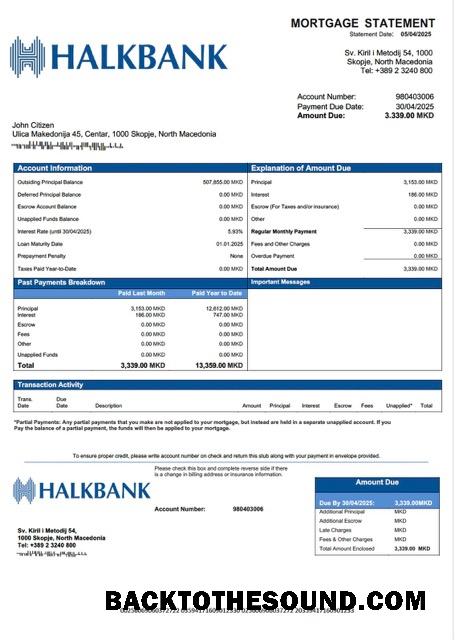 İndir Kuzey Makedonya Halkbank İpotek Hesap Özeti Word and PDF Örnek şablon