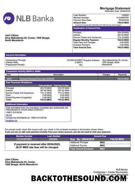 İndir Kuzey Makedonya NLB Banka İpotek Hesap Özeti Word and PDF Örnek şablon