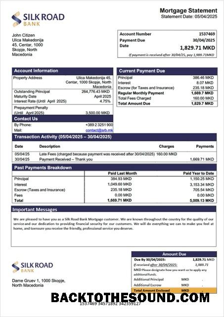 İndir Kuzey Makedonya Silk yol Banka İpotek Hesap Özeti Word and PDF Örnek tasarım