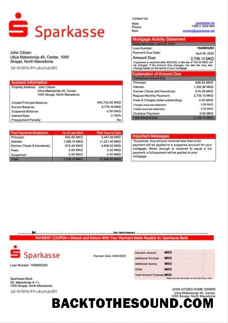 İndir Kuzey Makedonya Sparkasse Banka İpotek Hesap Özeti Word and PDF Örnek taslak