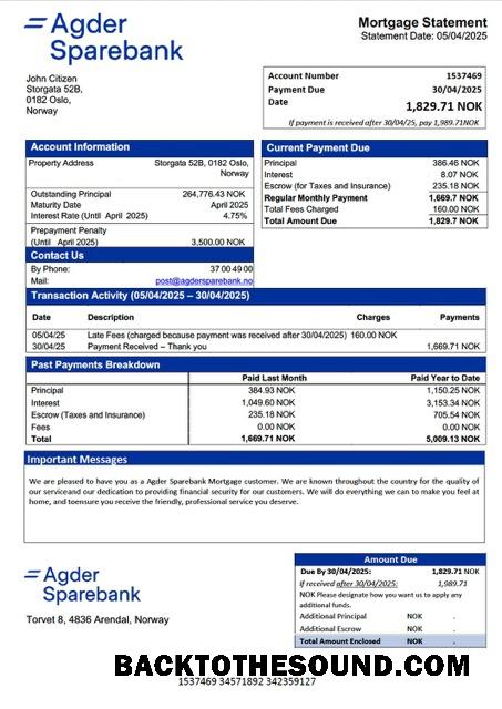İndir Norveç Agder Sparebank İpotek Hesap Özeti Word and PDF Örnek ön izleme