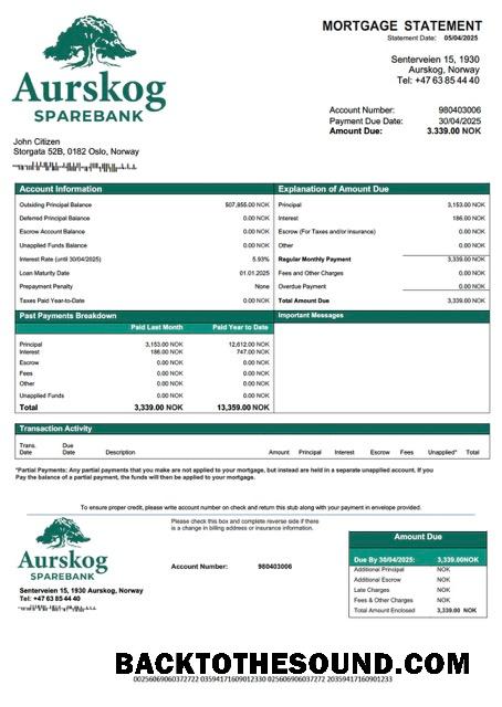 İndir Norveç Aurskog Sparebank İpotek Hesap Özeti Word and PDF Örnek örnek