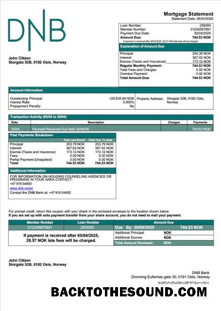İndir Norveç DNB Banka İpotek Hesap Özeti Word and PDF Örnek ön izleme