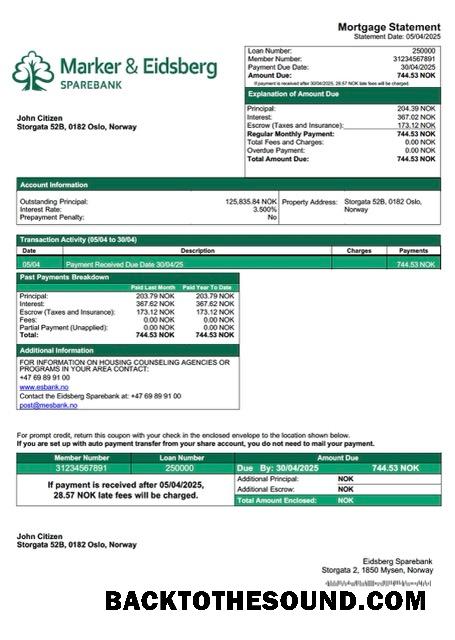 İndir Norveç Eidsberg Sparebank İpotek Hesap Özeti Word and PDF Örnek örnek