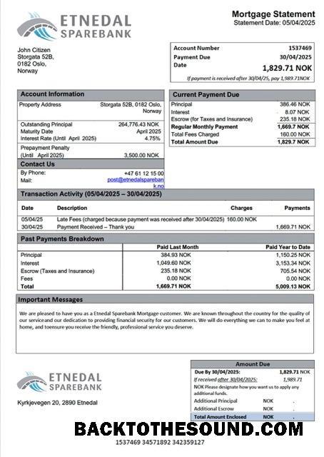 İndir Norveç Etnedal Sparebank İpotek Hesap Özeti Word and PDF Örnek örnek