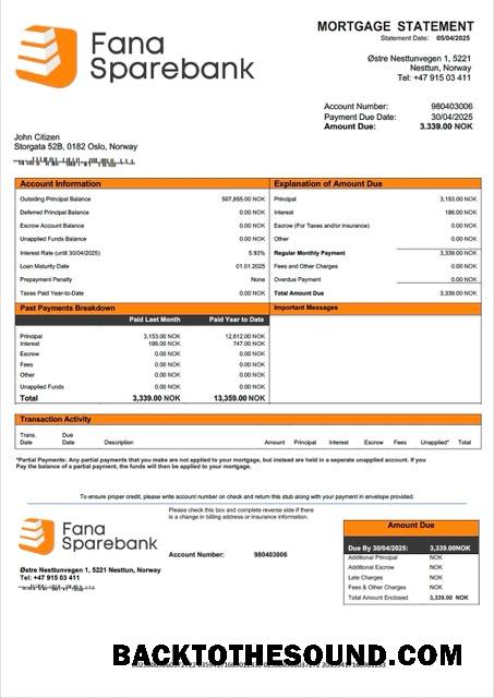 İndir Norveç Fana Sparebank İpotek Hesap Özeti Word and PDF Örnek örnek