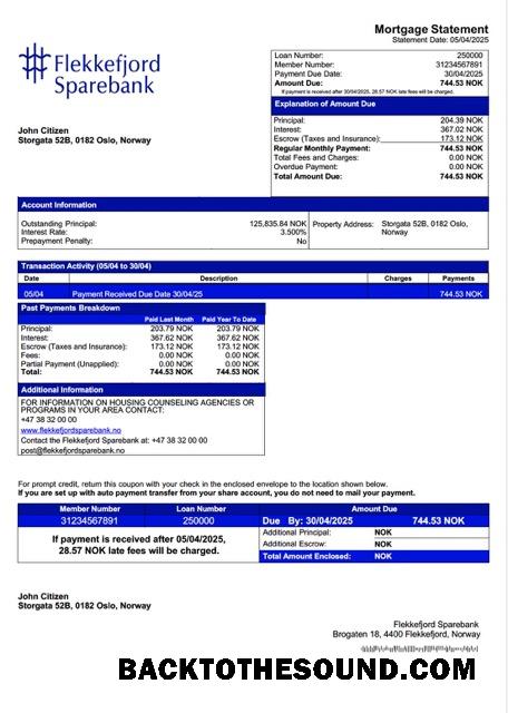 İndir Norveç Flekkefjord Sparebank İpotek Hesap Özeti Word and PDF Örnek ön izleme