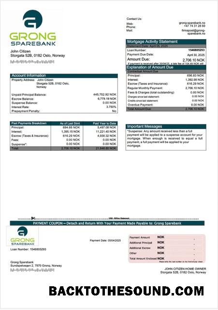İndir Norveç Grong Sparebank İpotek Hesap Özeti Word and PDF Örnek taslak