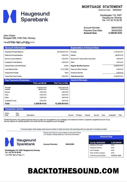 İndir Norveç Haugesund Sparebank İpotek Hesap Özeti Word and PDF Örnek örnek